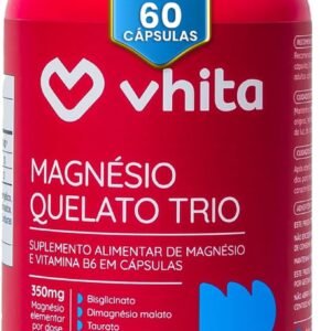 Vhita Magnesio Quelato Trio, Dimalato, Bisglicinato e Taurato, com Vitamina B6, 60 Cápsulas